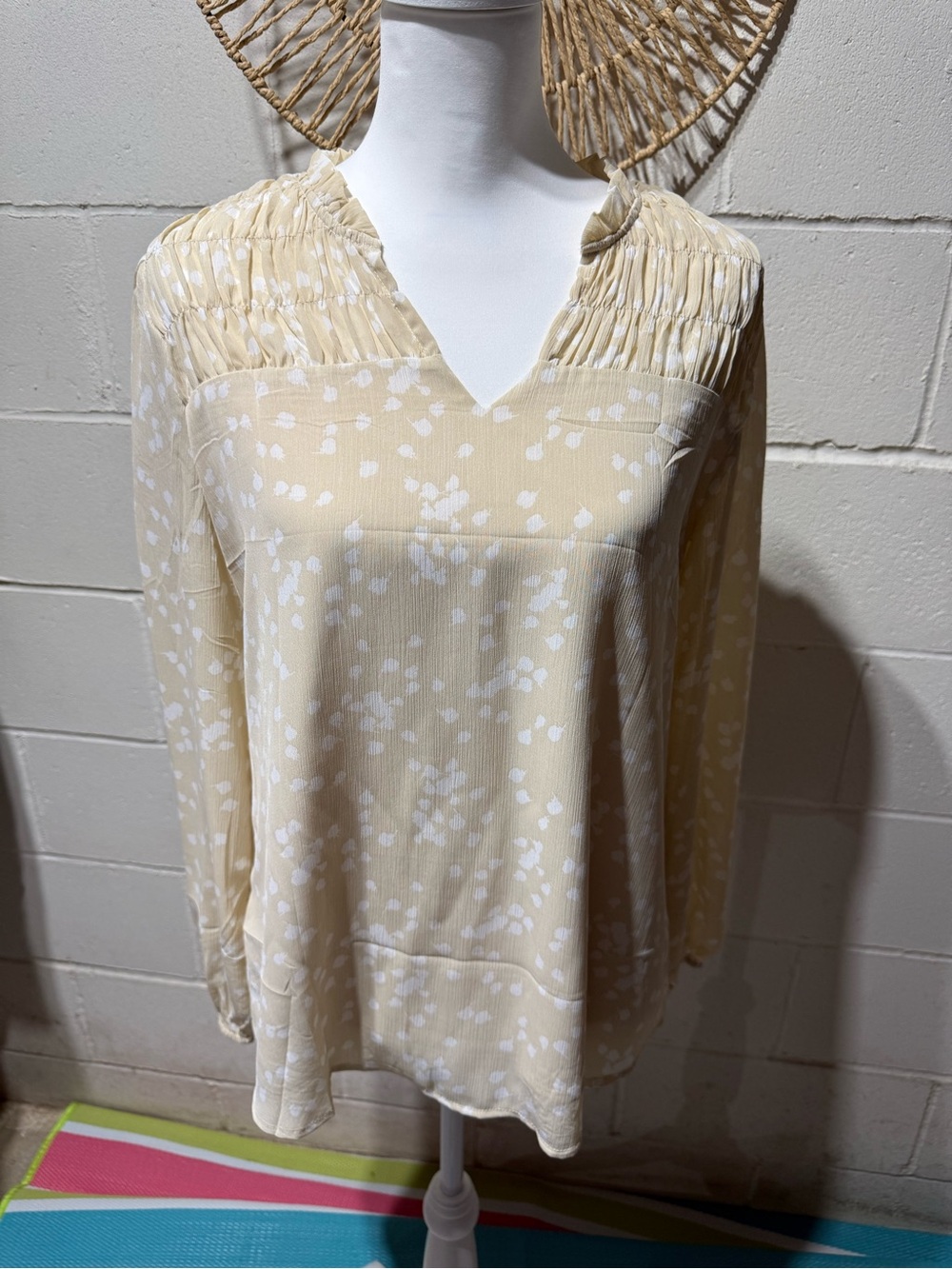 Light Yellow Printed V-Neck Women's Top